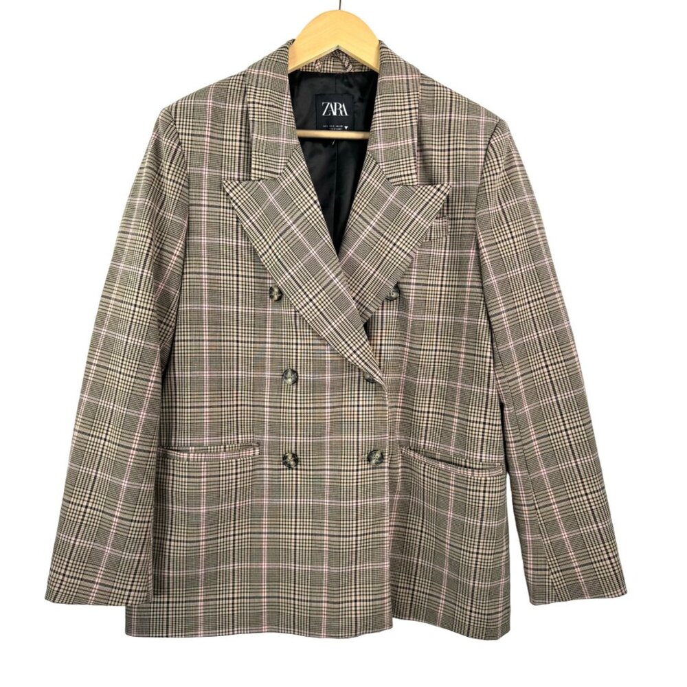 Zara Oversized 90s plaid double breasted blazer preppy sz S